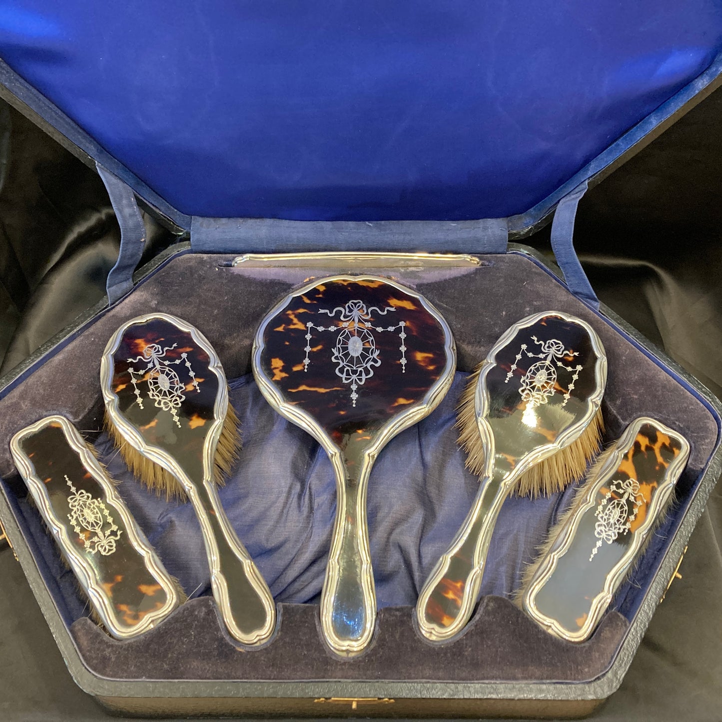 Antique large boxed 6 piece dressing table set by Hasset & Harper LTD