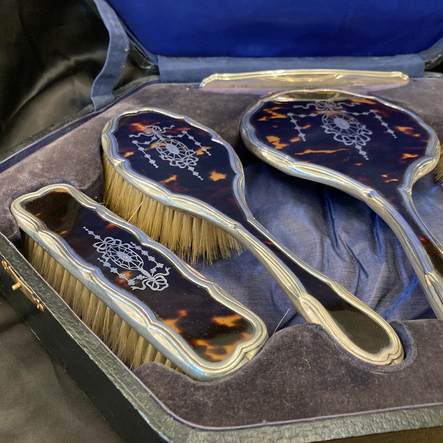 Antique large boxed 6 piece dressing table set by Hasset & Harper LTD
