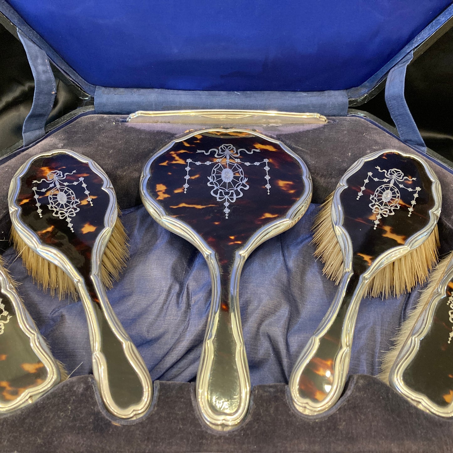 Antique large boxed 6 piece dressing table set by Hasset & Harper LTD