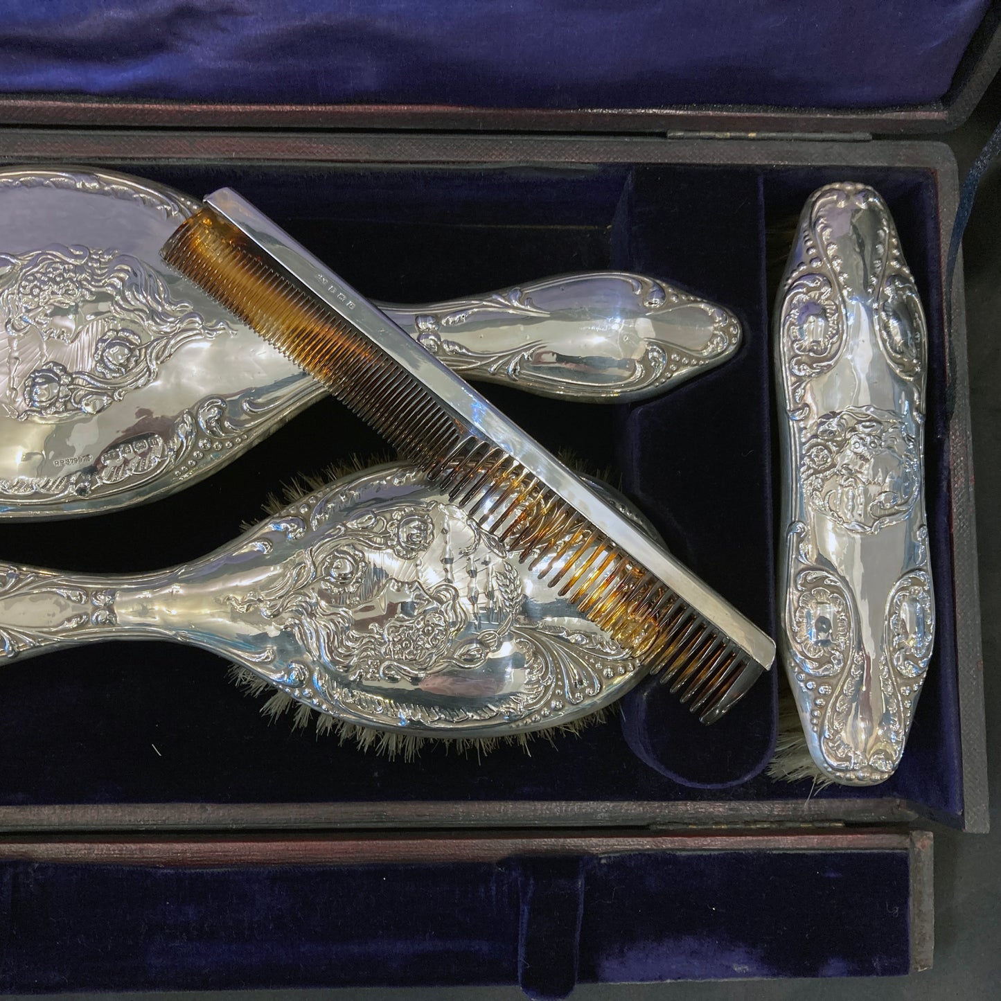 Sterling silver Art Nouveau dressing table set