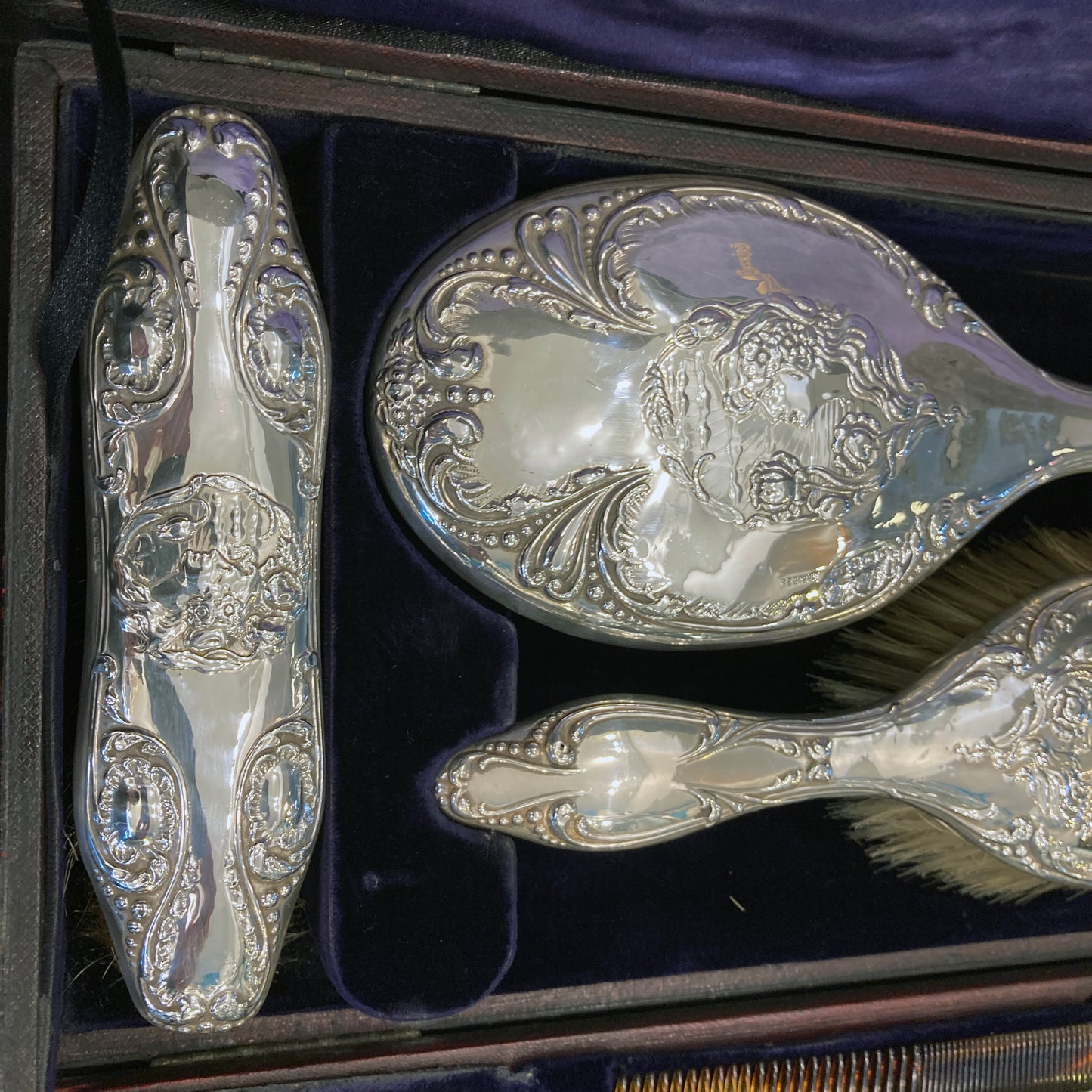Sterling silver Art Nouveau dressing table set