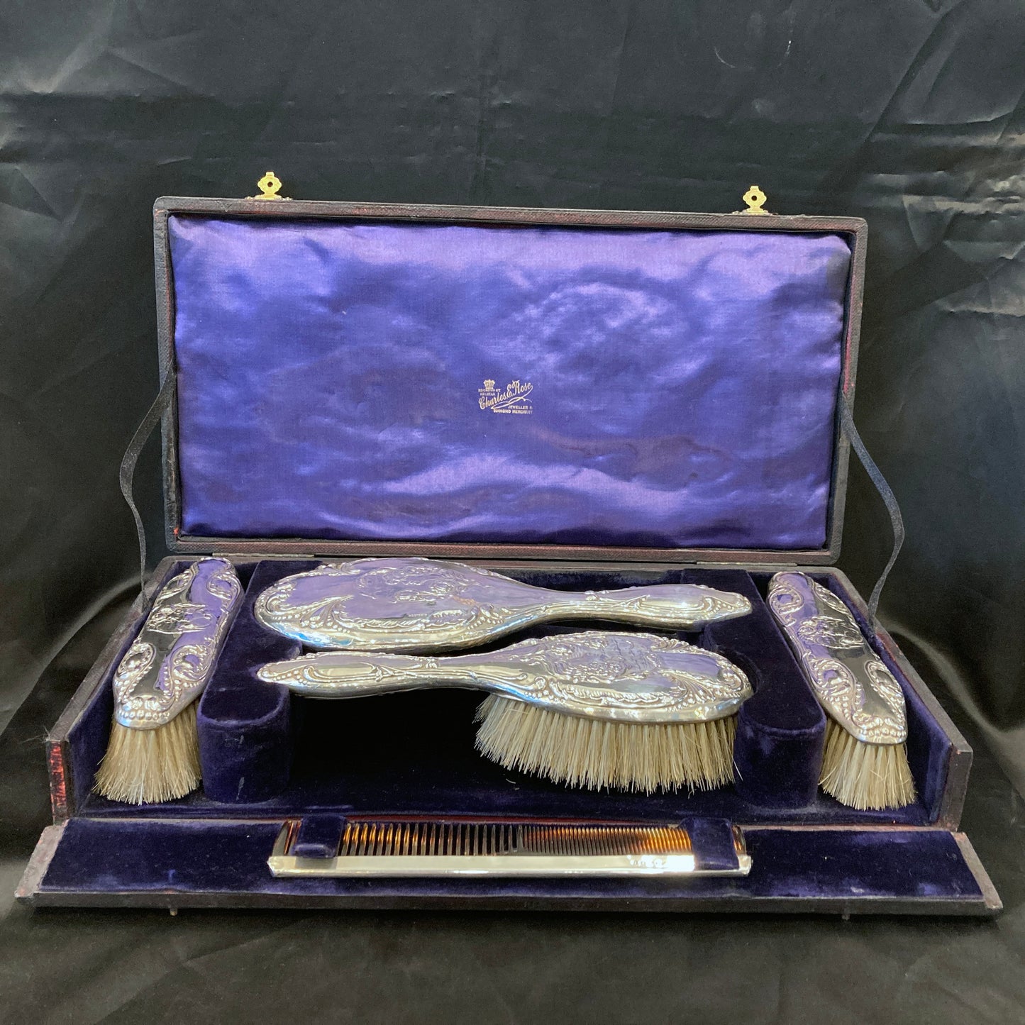 Sterling silver Art Nouveau dressing table set