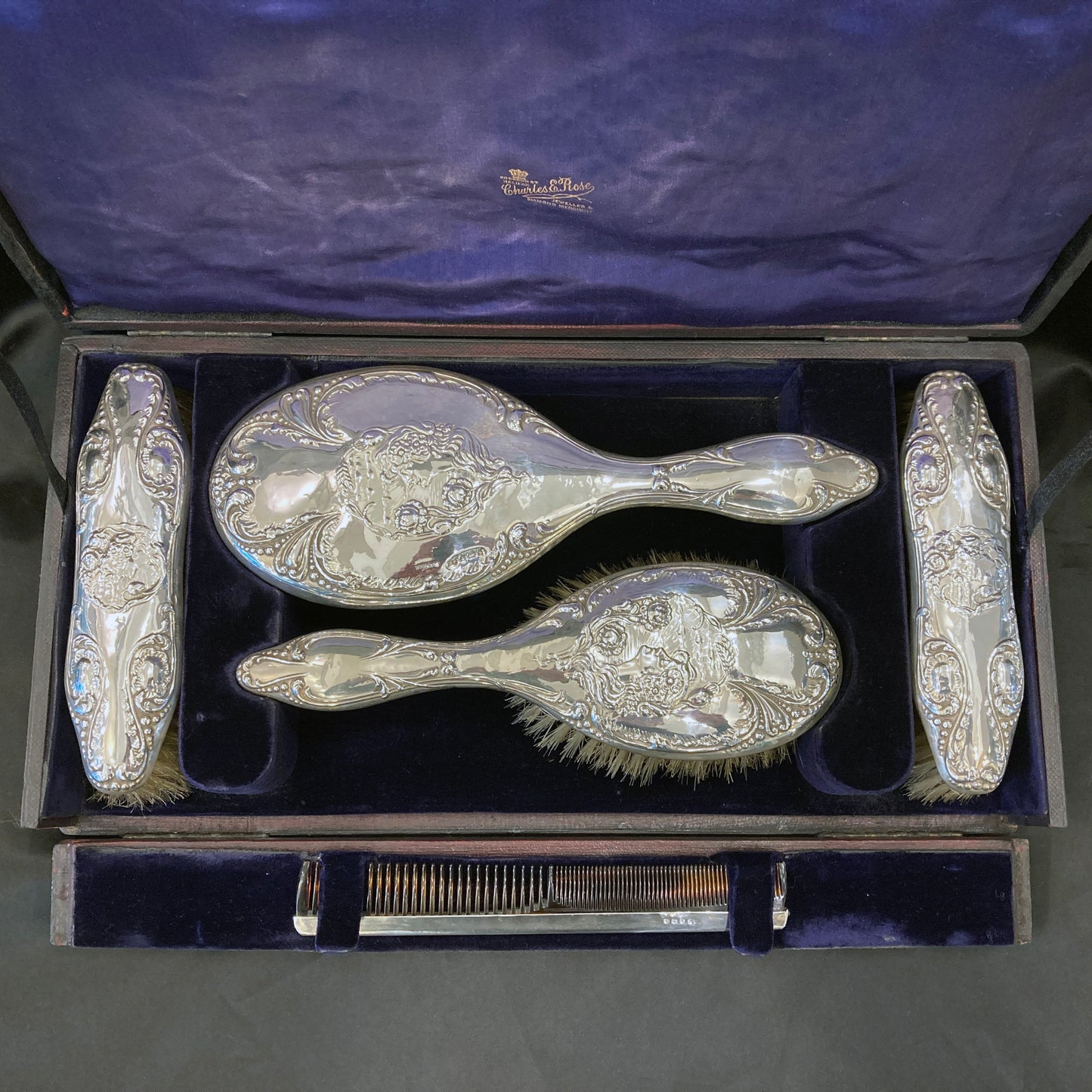 Sterling silver Art Nouveau dressing table set