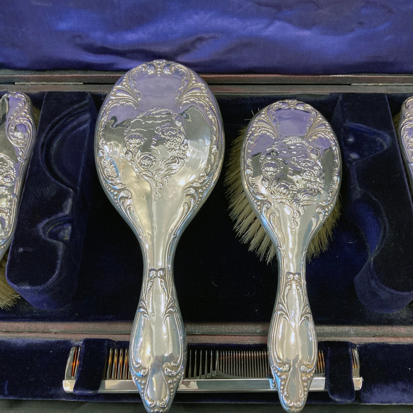 Sterling silver Art Nouveau dressing table set