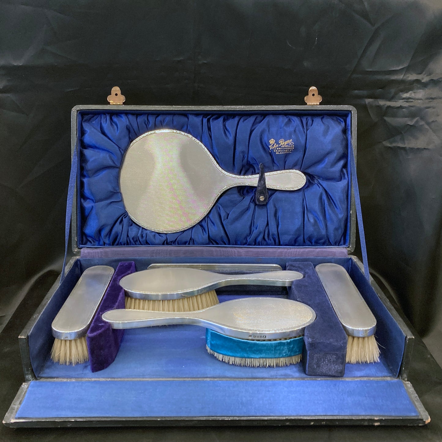 Boxed sterling silver Coronation 6pc Dressing table set