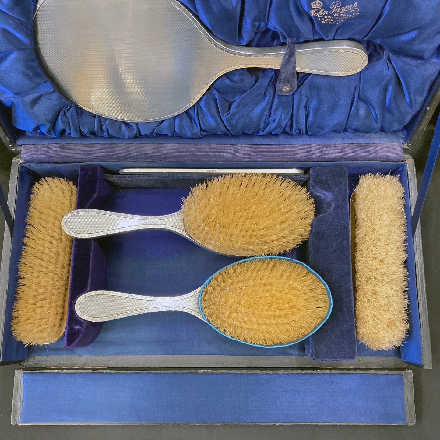 Boxed sterling silver Coronation 6pc Dressing table set