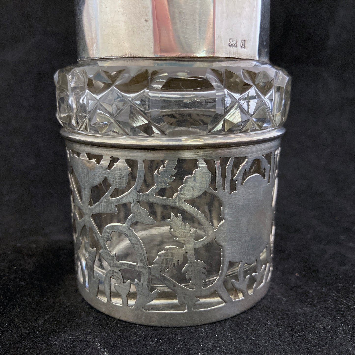 Antique silver and cut crystal smelling salts bottle