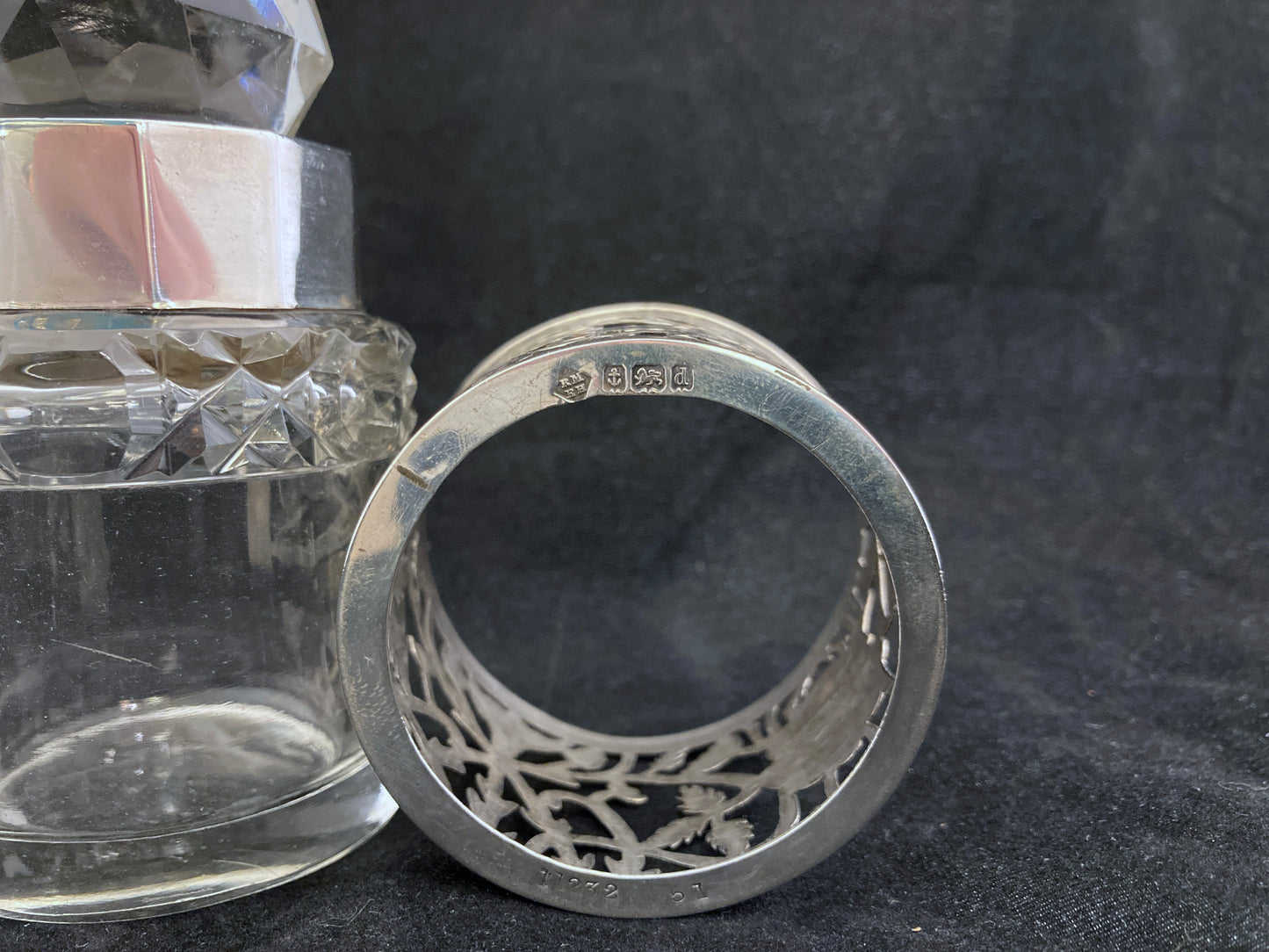 Antique silver and cut crystal smelling salts bottle