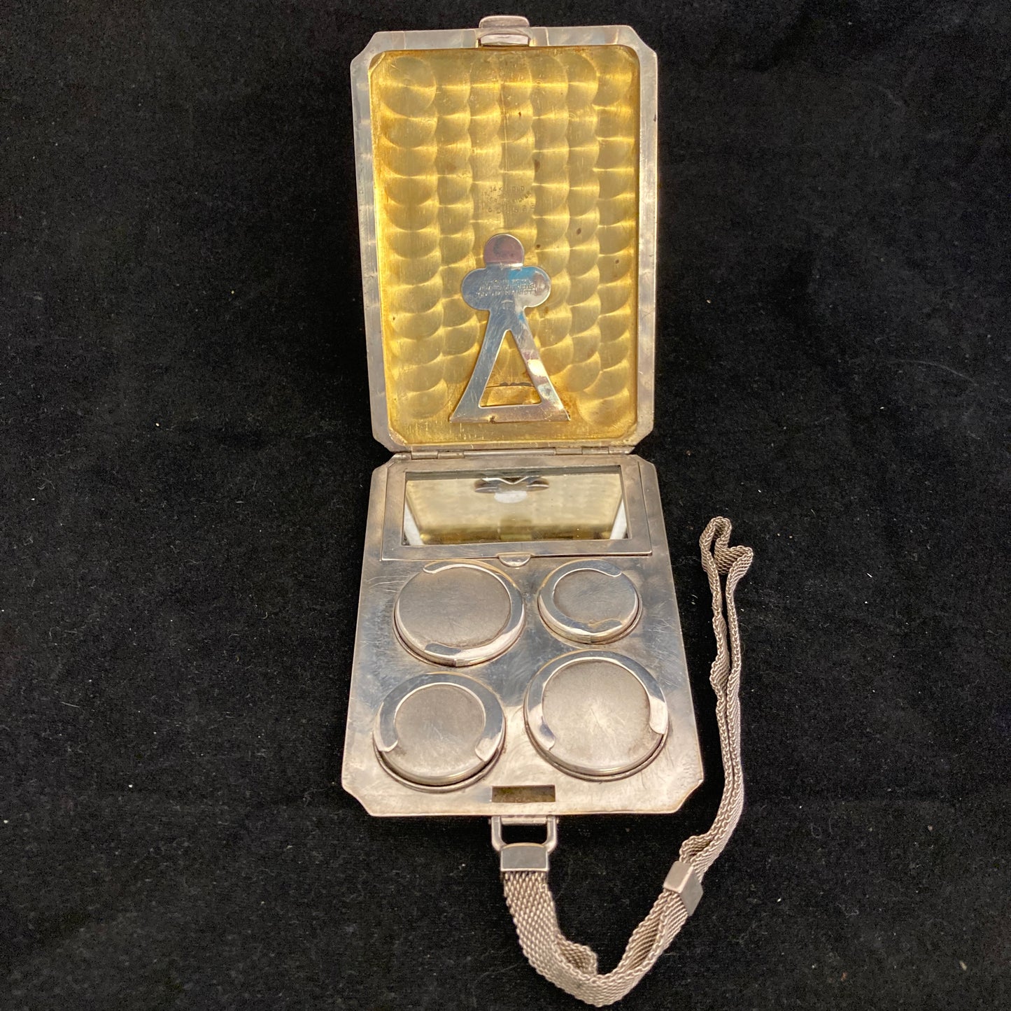 Rare antique compact ,coin and money holder with 14K gold inlay.