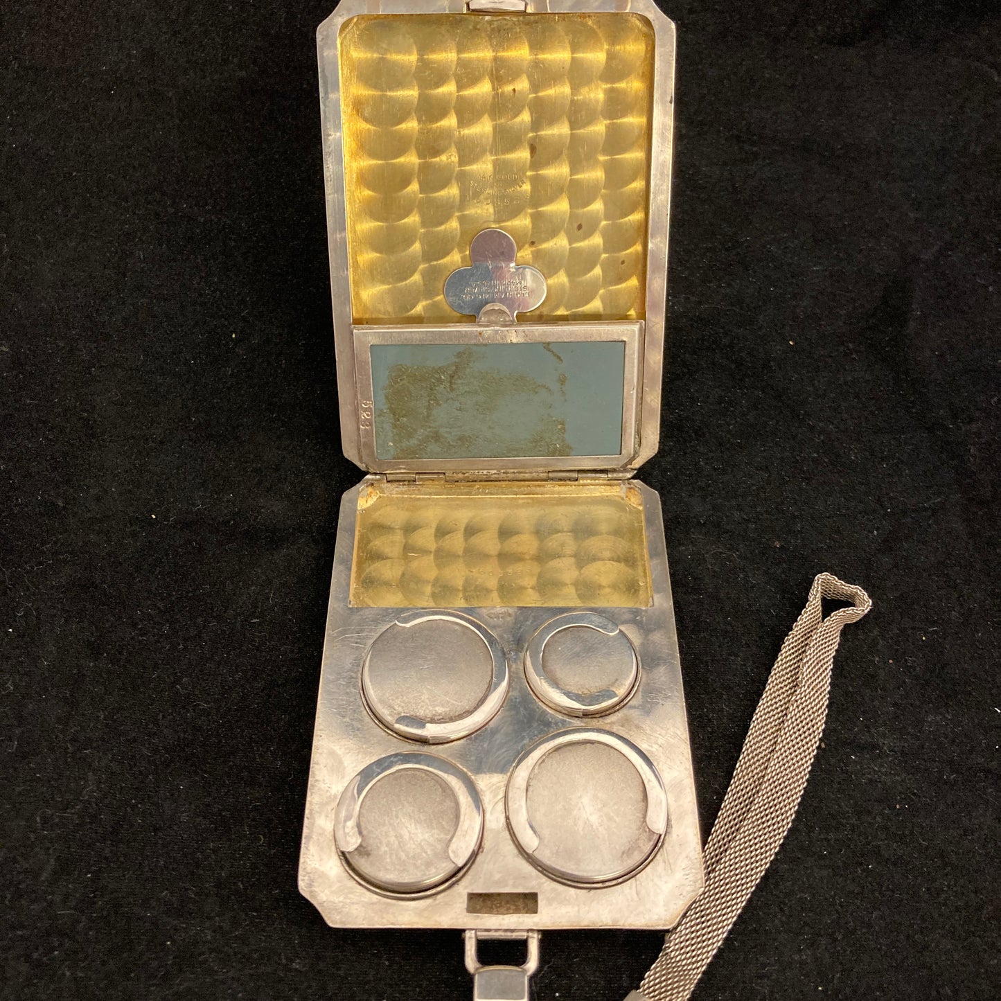 Rare antique compact ,coin and money holder with 14K gold inlay.