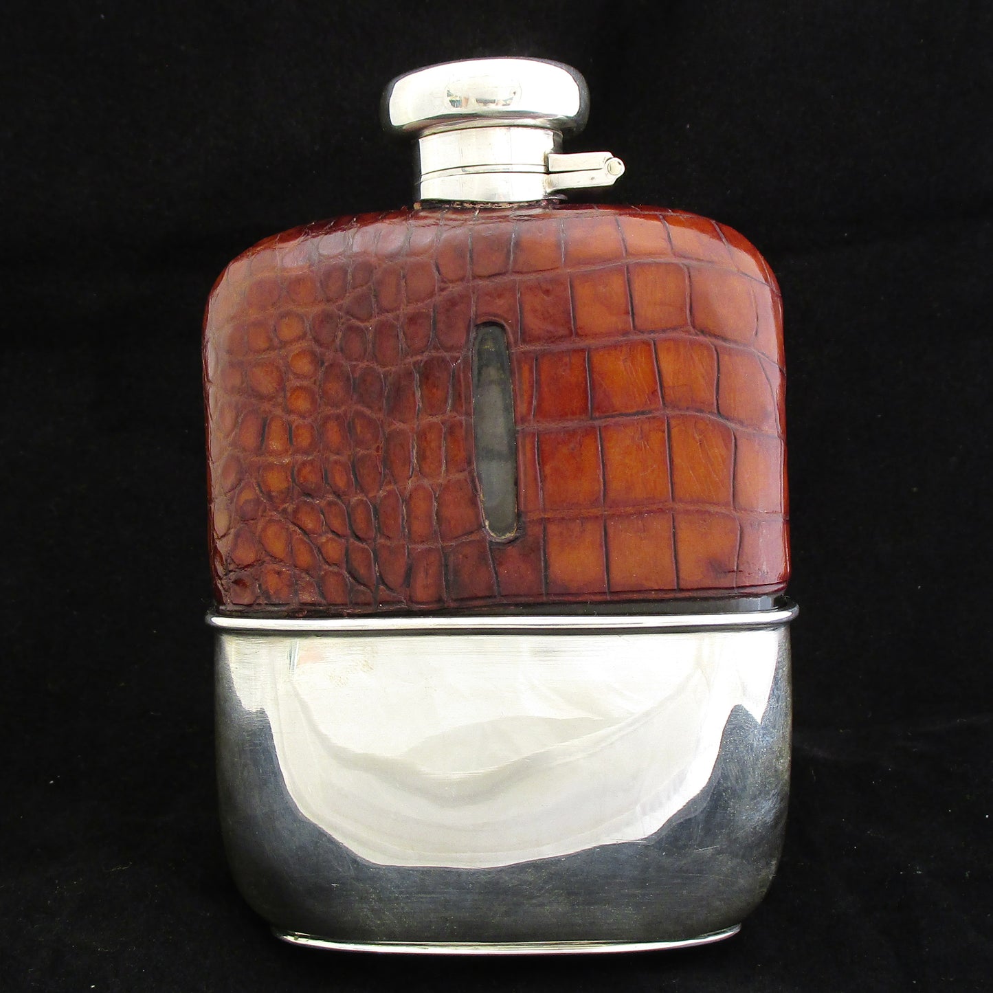 Silver and crocodile Hip flask