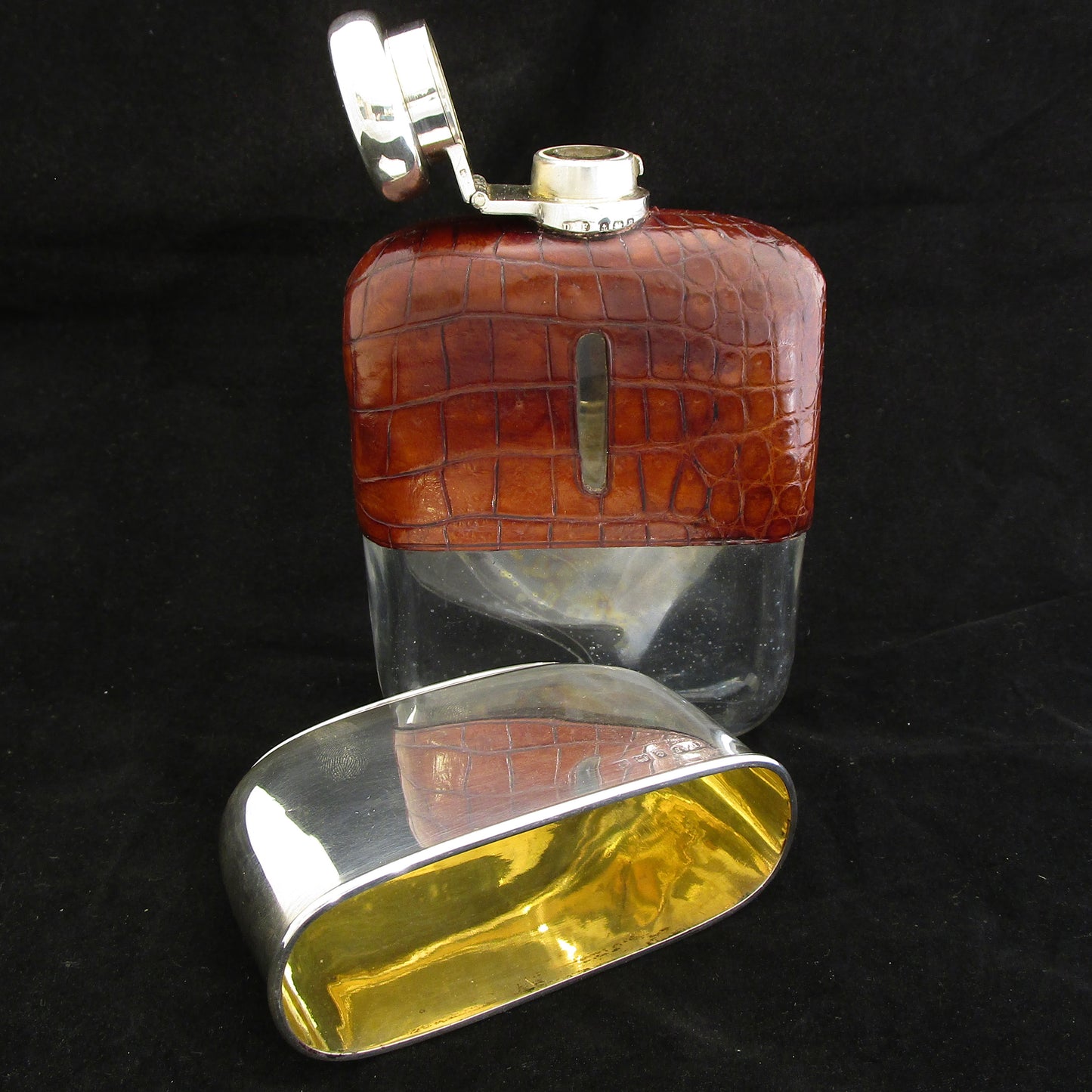 Silver and crocodile Hip flask