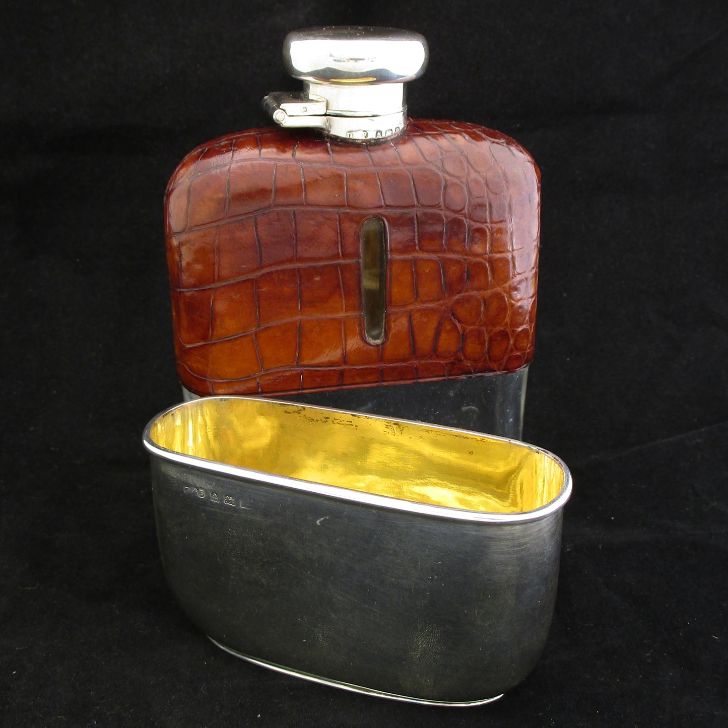 Silver and crocodile Hip flask