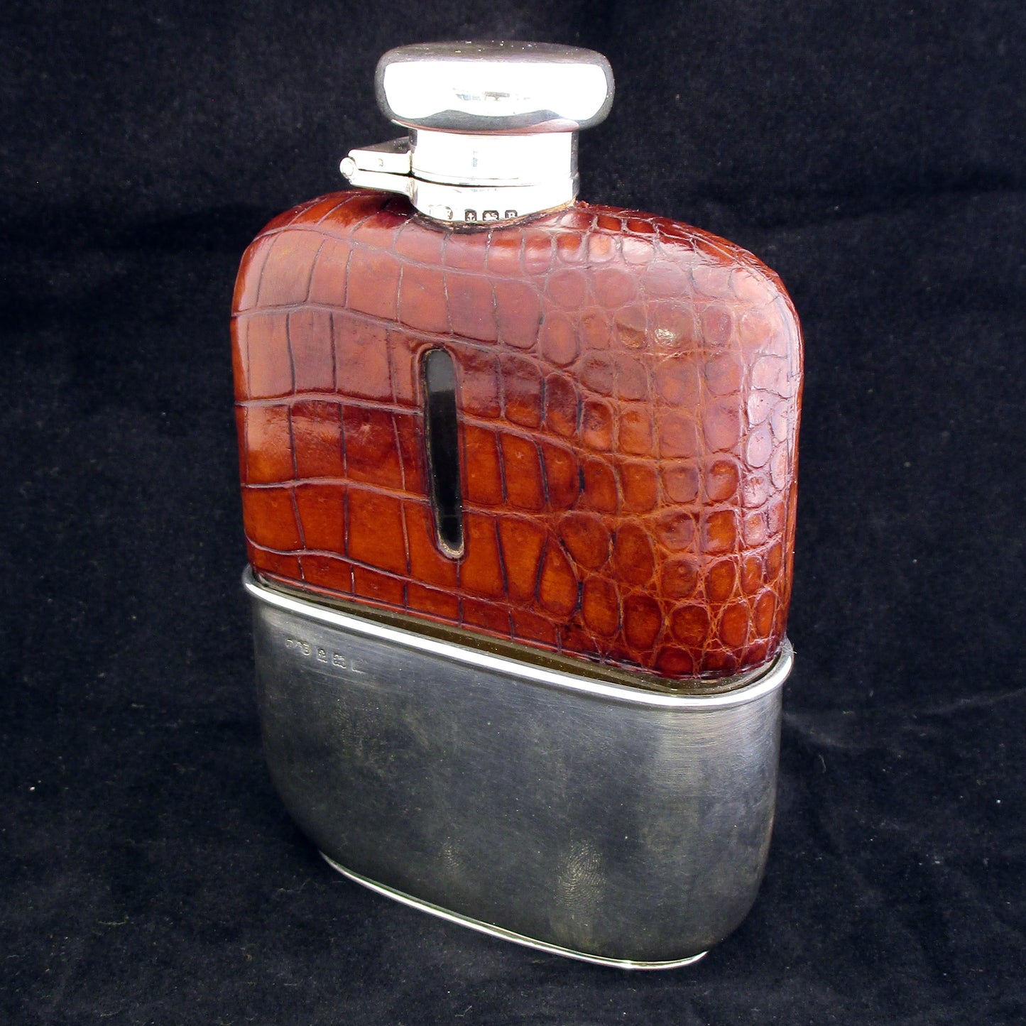 Silver and crocodile Hip flask