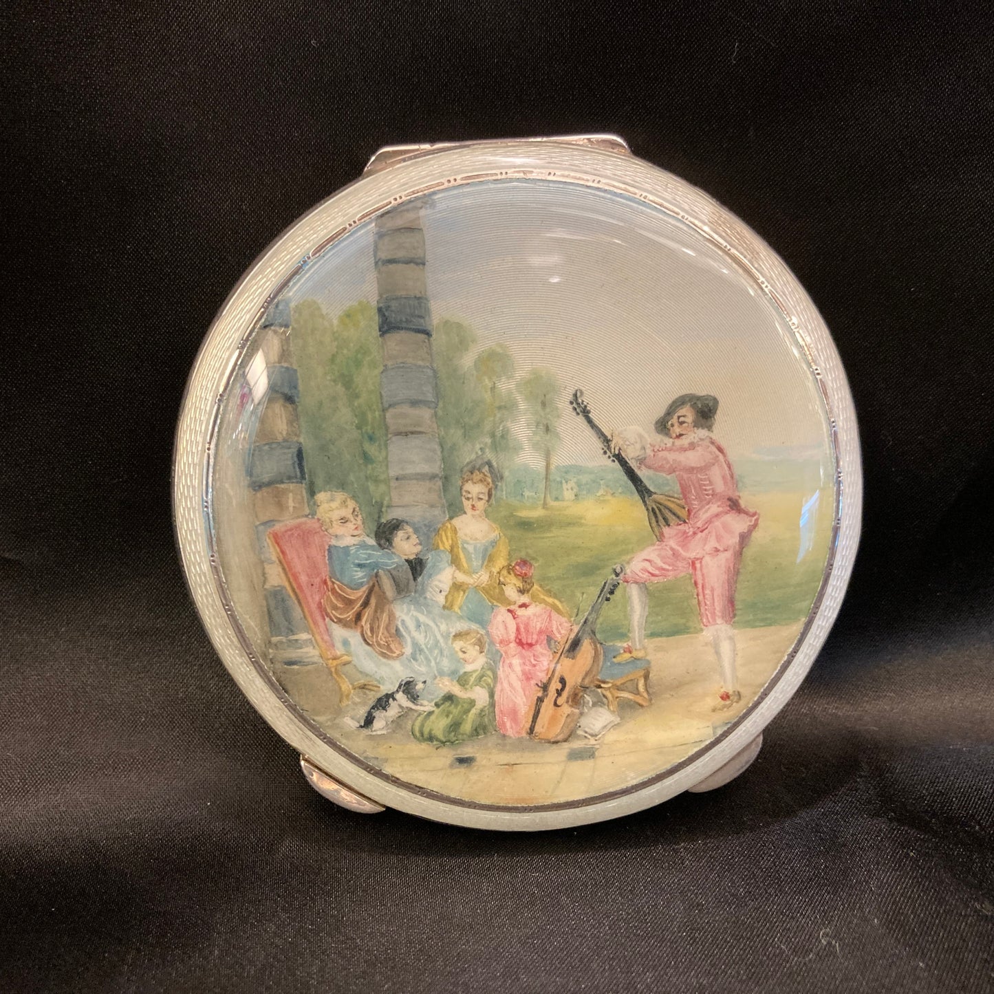 Sterling silver and enamel powder compact