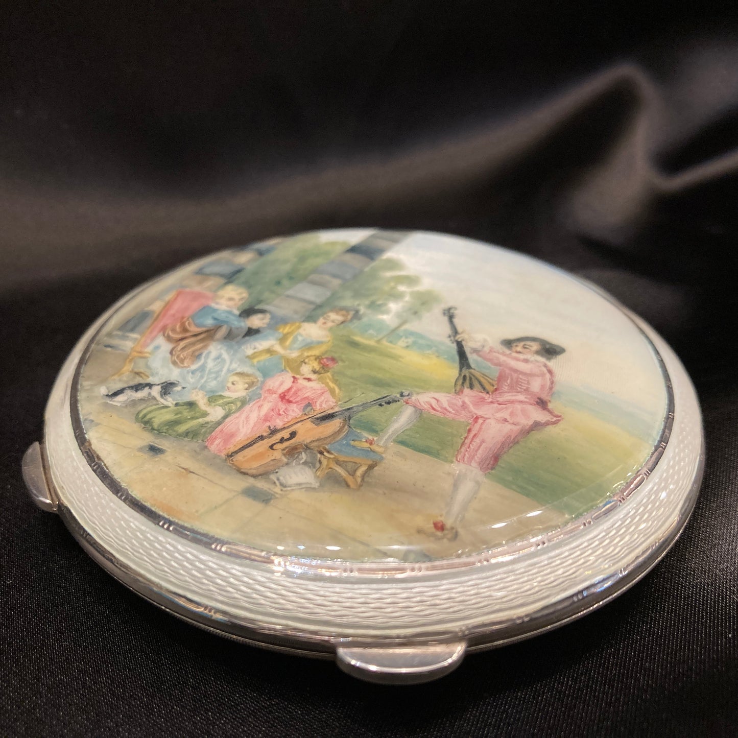 Sterling silver and enamel powder compact