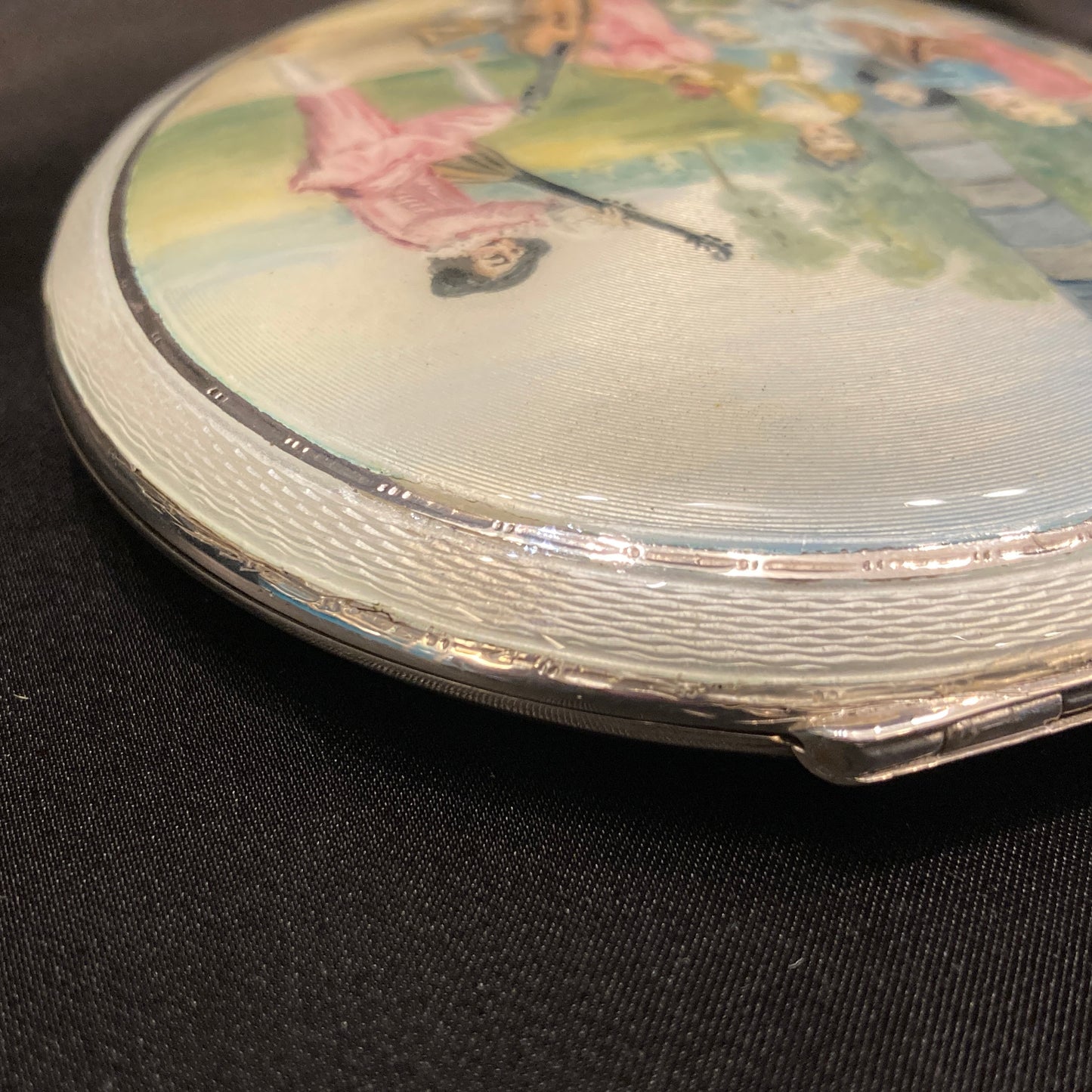 Sterling silver and enamel powder compact