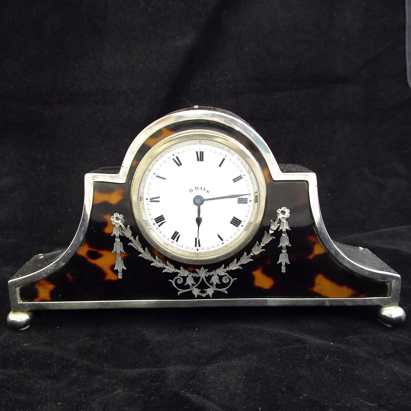 Sterling silver and tortoise shell mantel clock