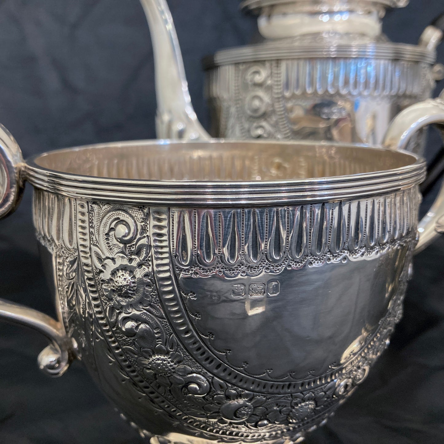 Quality sterling silver 4 piece tea coffee set by Hammond, Creake & Co