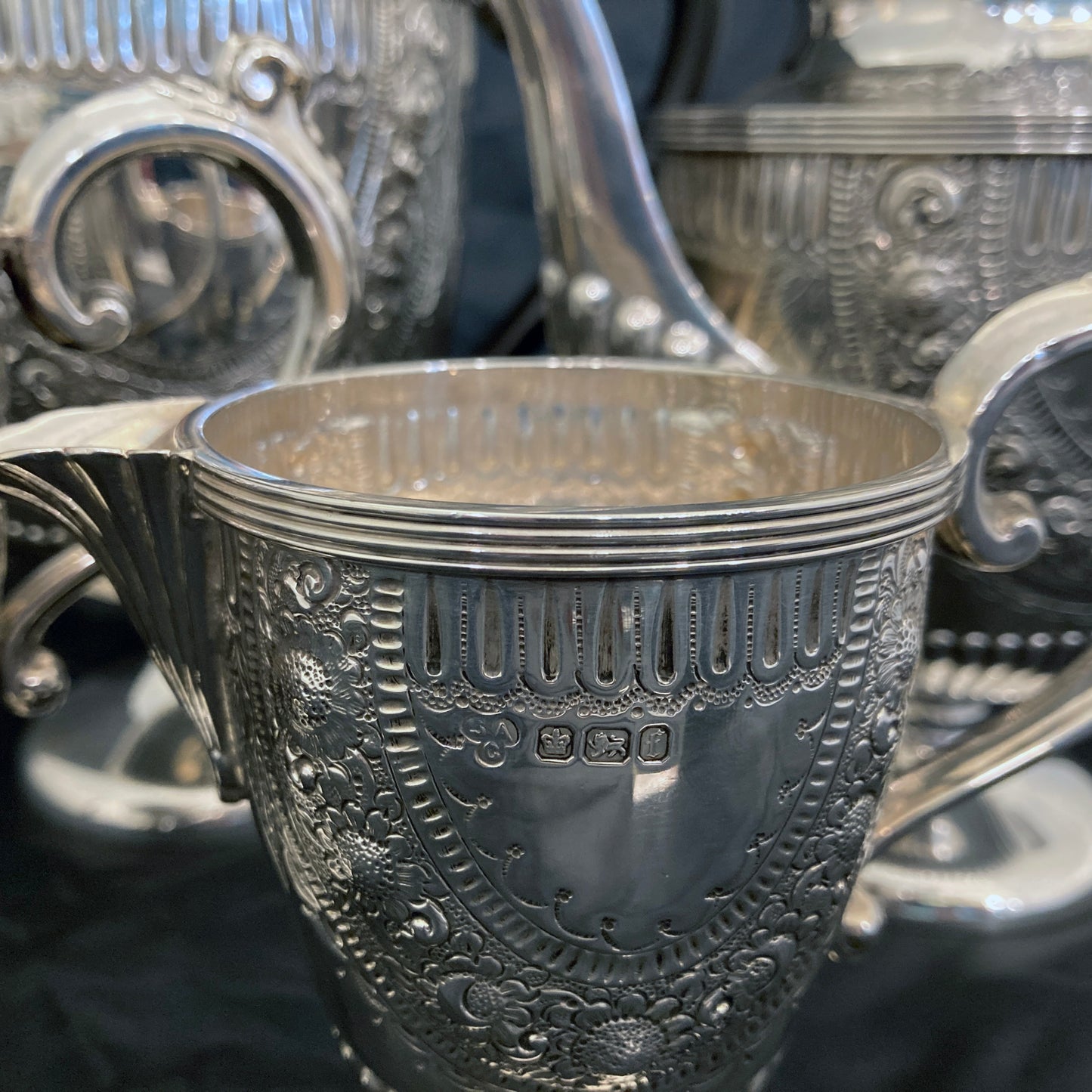 Quality sterling silver 4 piece tea coffee set by Hammond, Creake & Co