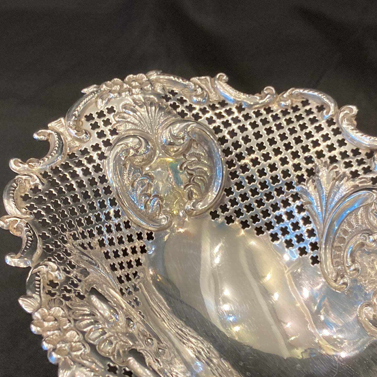An Antique pair of pierced silver bonbon dishes