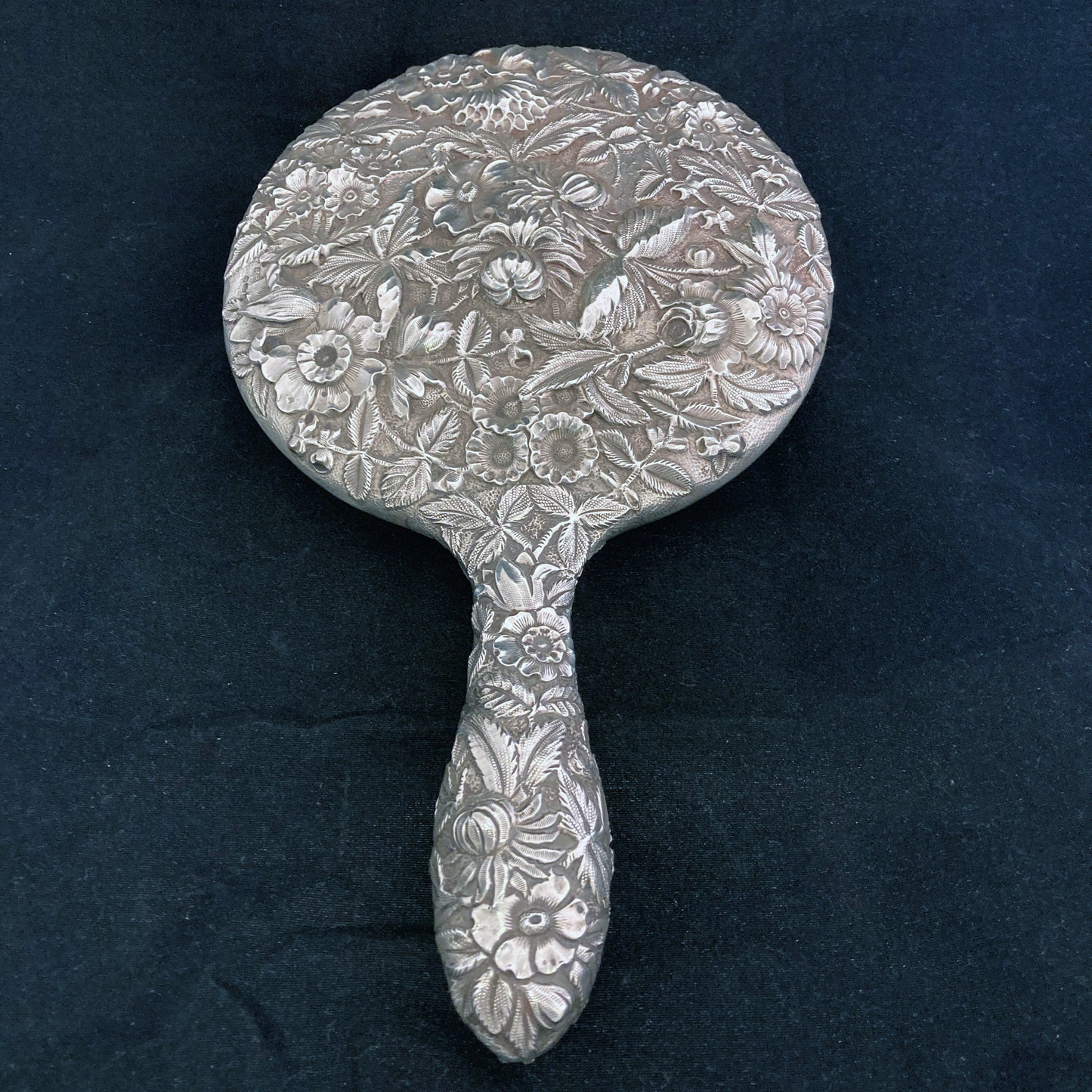 Antique sterling silver exceptional quality hand mirror