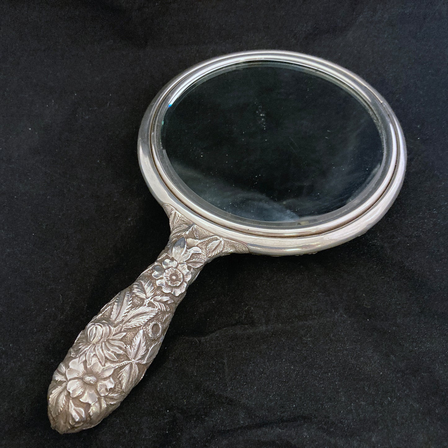 Antique sterling silver exceptional quality hand mirror