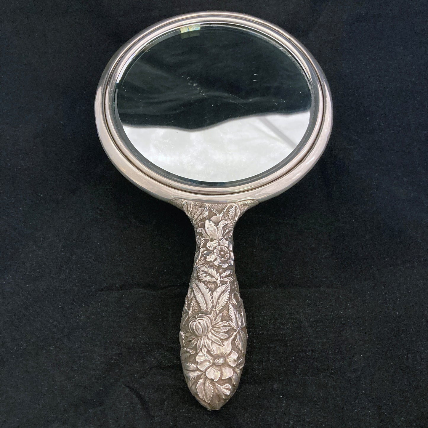Antique sterling silver exceptional quality hand mirror