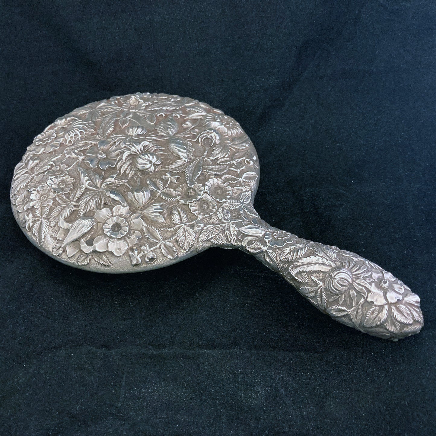 Antique sterling silver exceptional quality hand mirror
