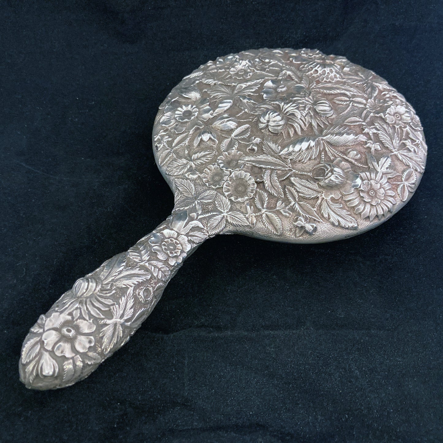 Antique sterling silver exceptional quality hand mirror