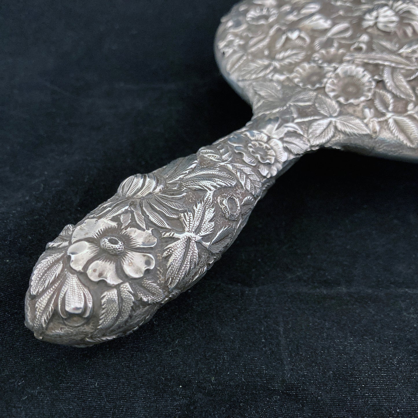 Antique sterling silver exceptional quality hand mirror