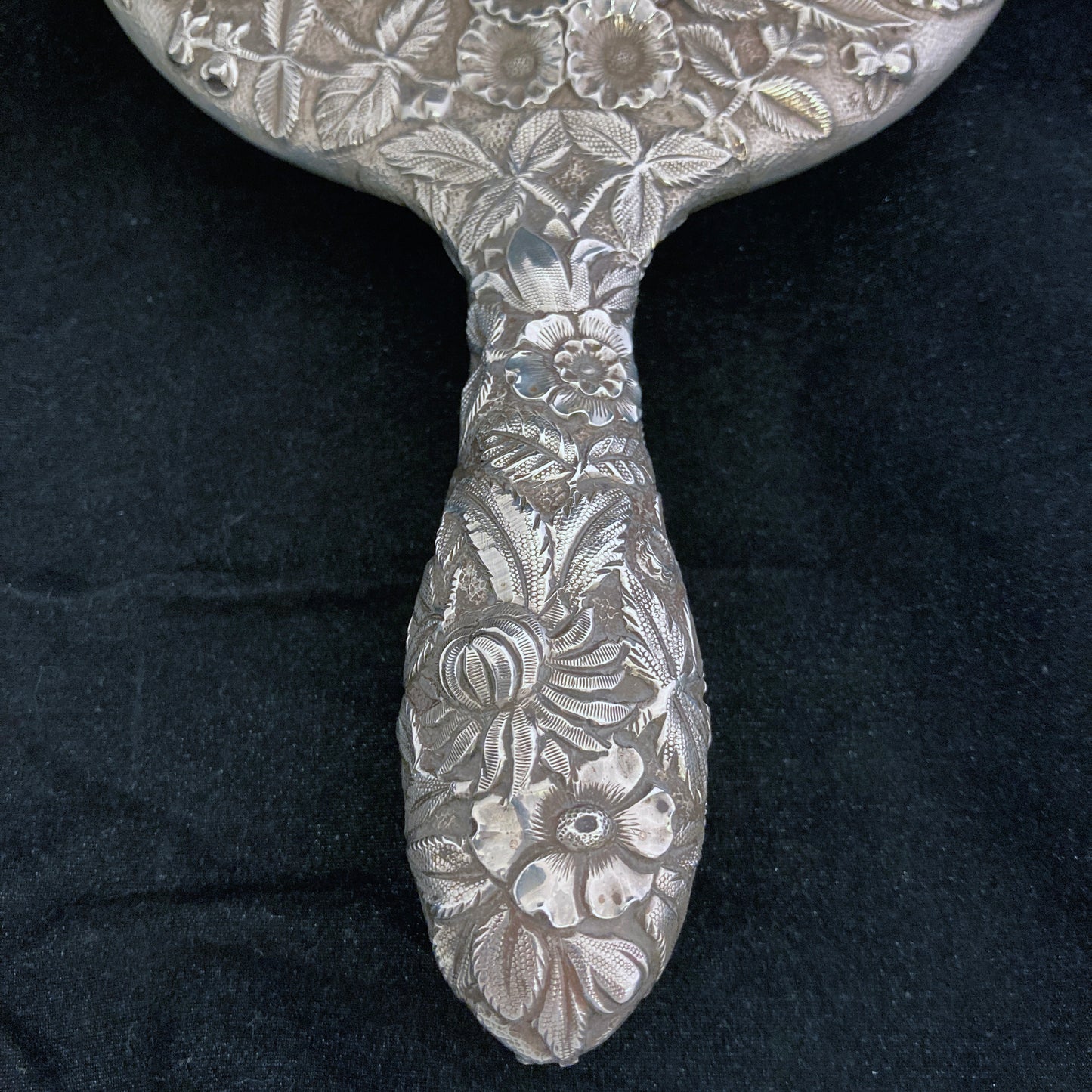Antique sterling silver exceptional quality hand mirror