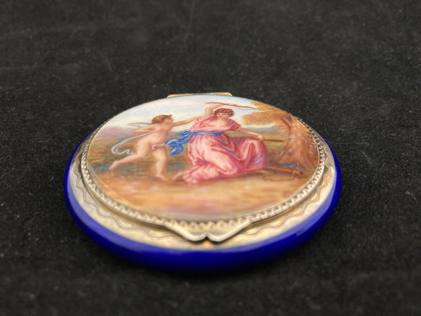 Sterling silver finely painted enamel compact
