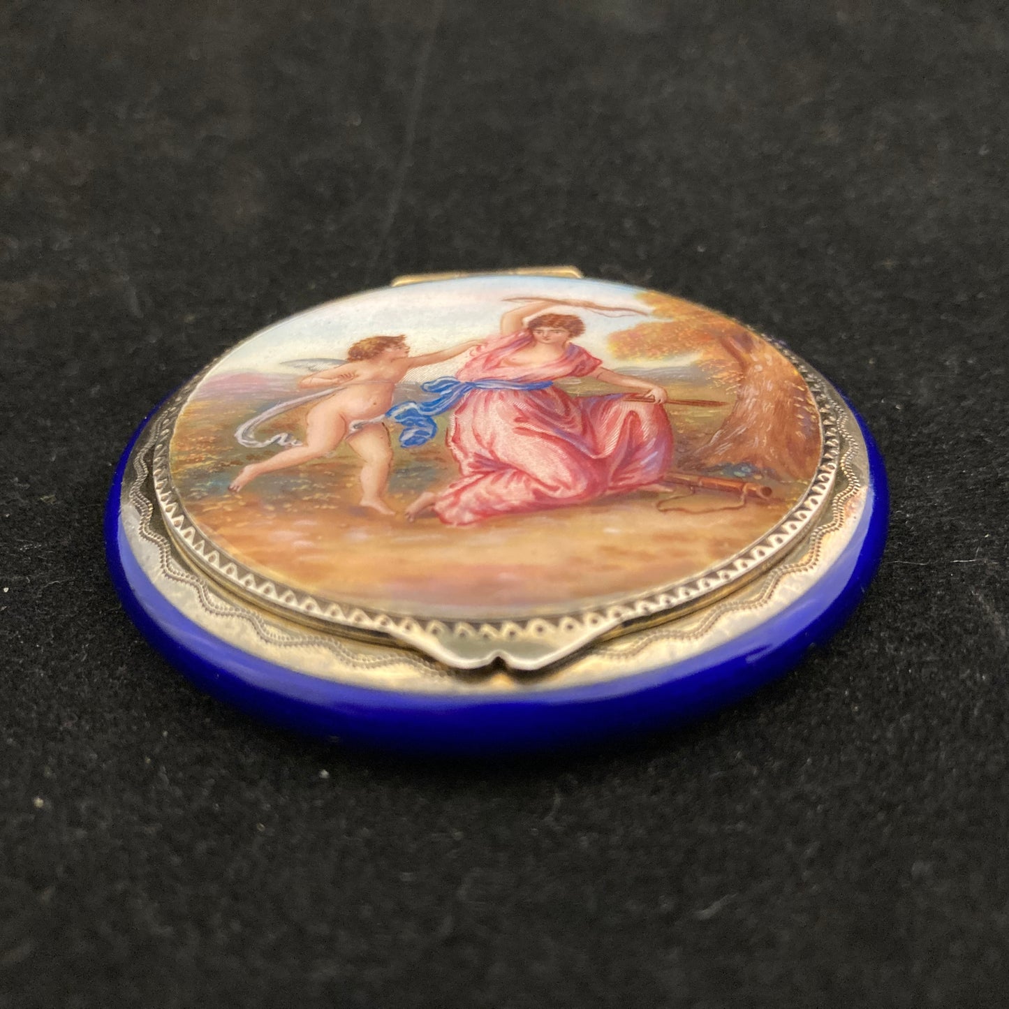 Sterling silver finely painted enamel compact