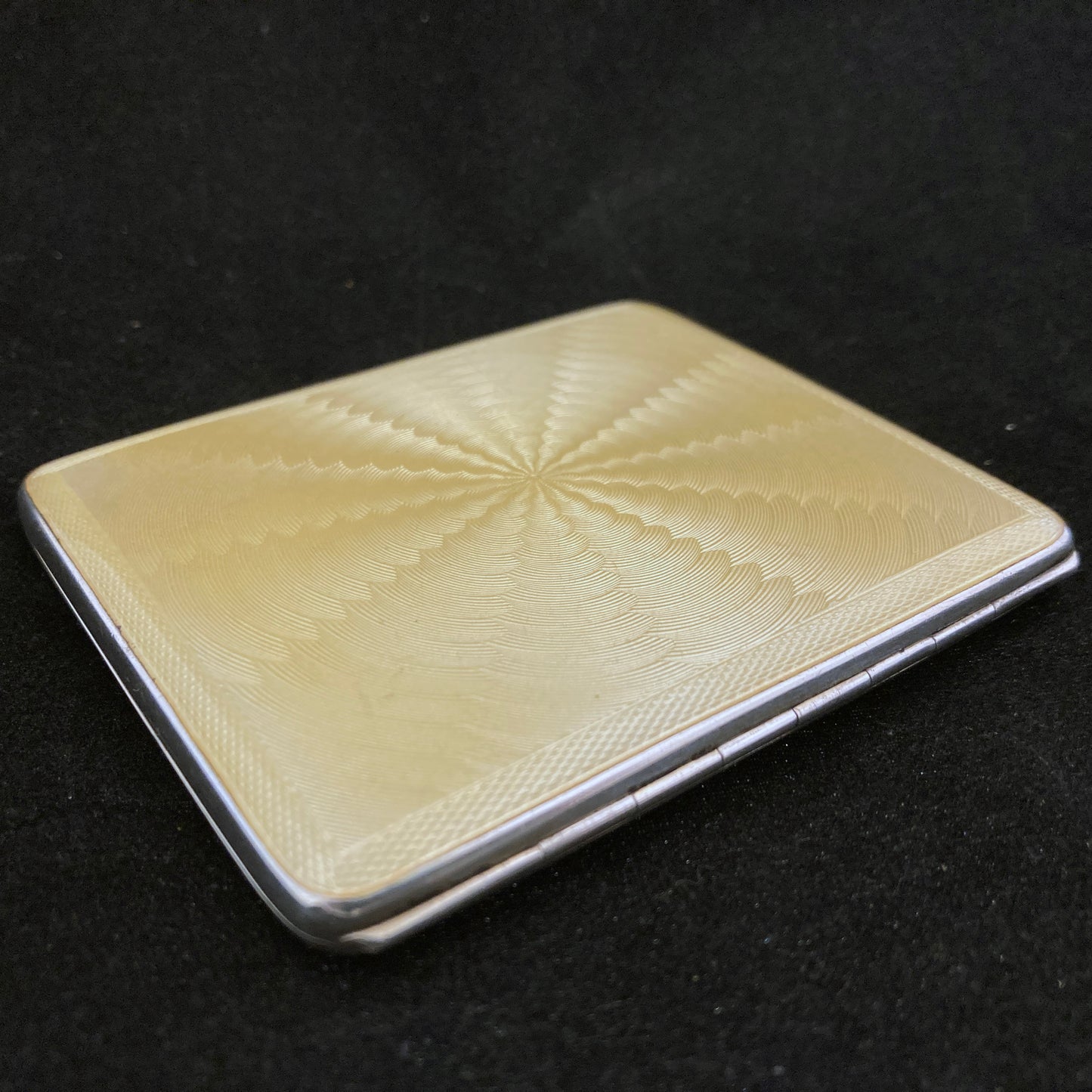 Sterling silver and yellow guilloche enamel cigarette case