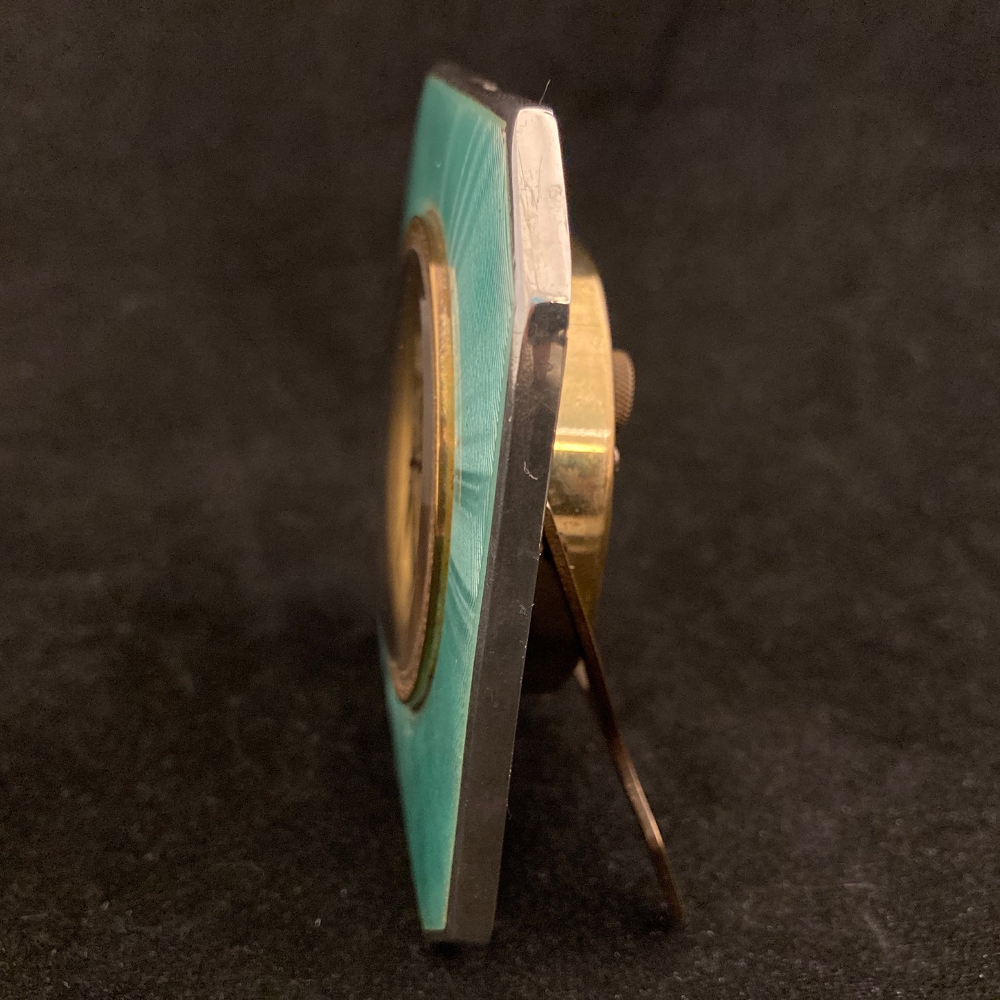 Sterling silver and guilloche enamel Art Deco table clock