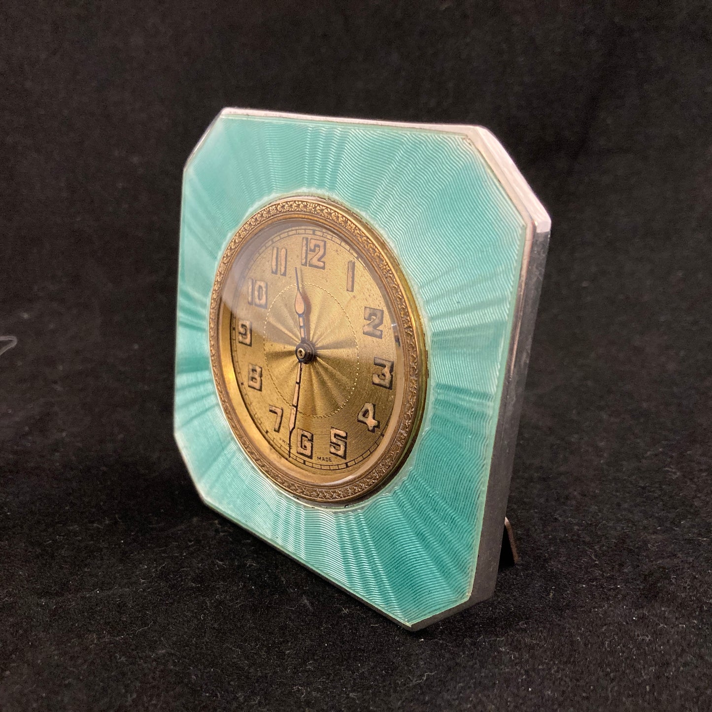 Sterling silver and guilloche enamel Art Deco table clock