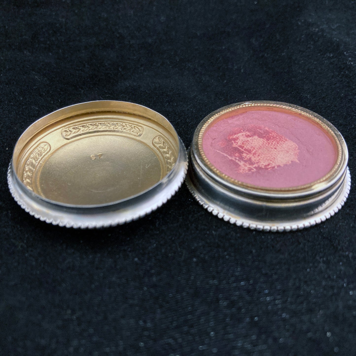 Antique pink guilloche enamel on silver rouge pot