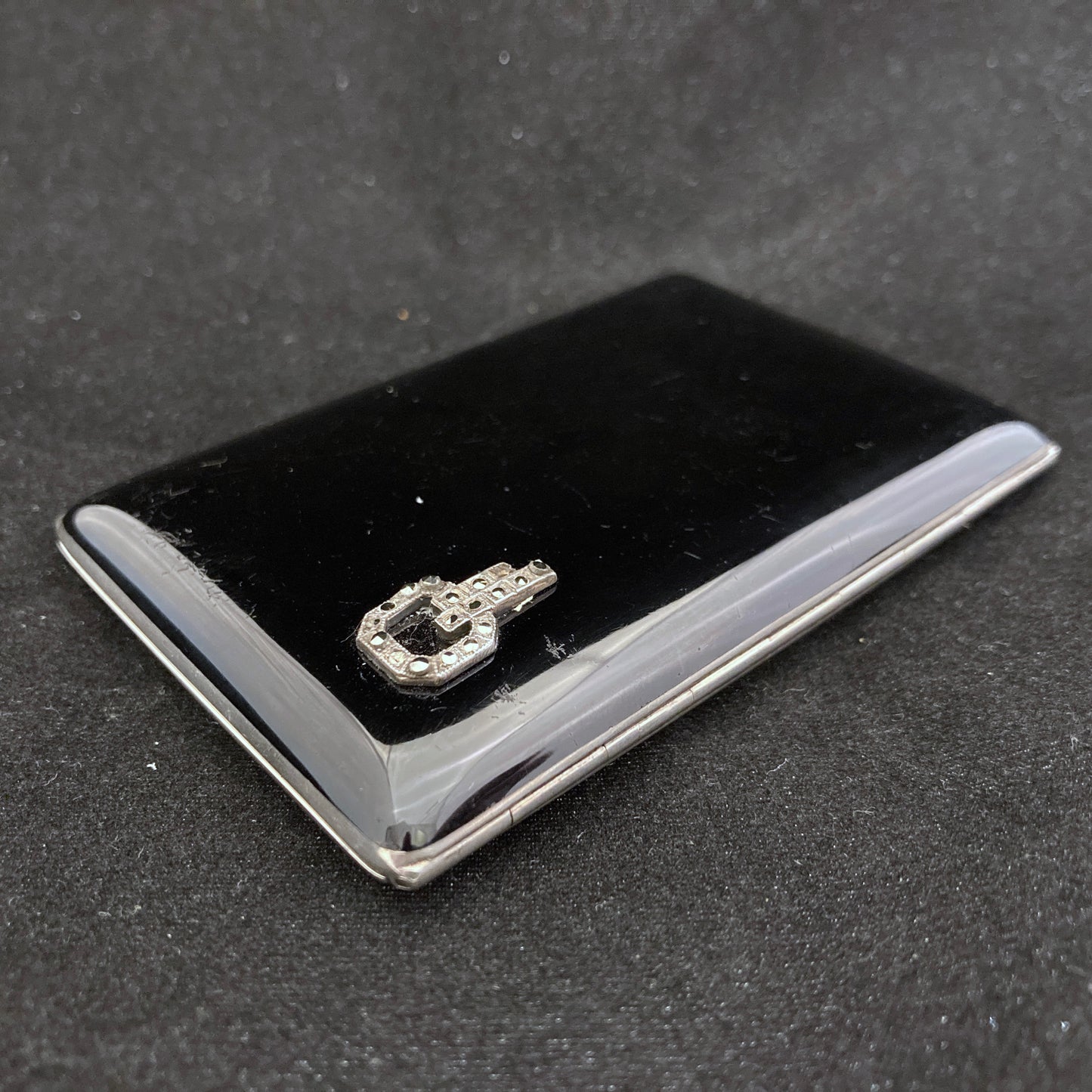 Black enamel with marcasites on silver _ Deco cigarette case