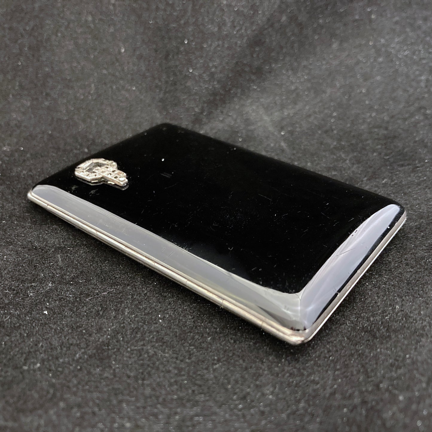Black enamel with marcasites on silver _ Deco cigarette case