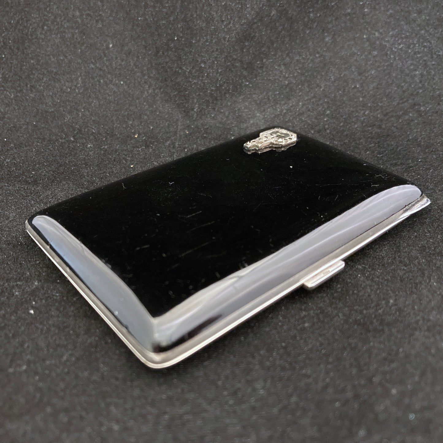 Black enamel with marcasites on silver _ Deco cigarette case