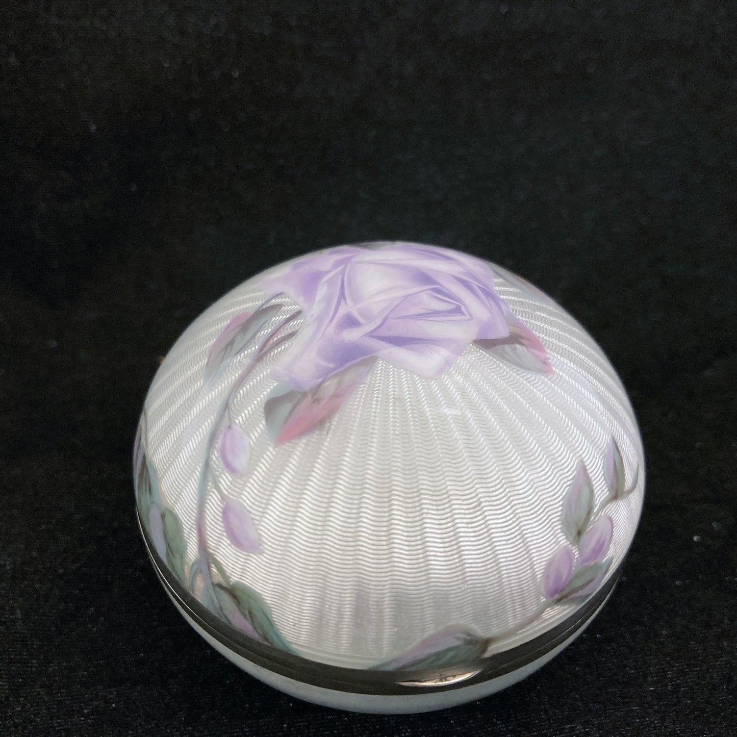 wonderful round sterling silver and guilloche enamel box