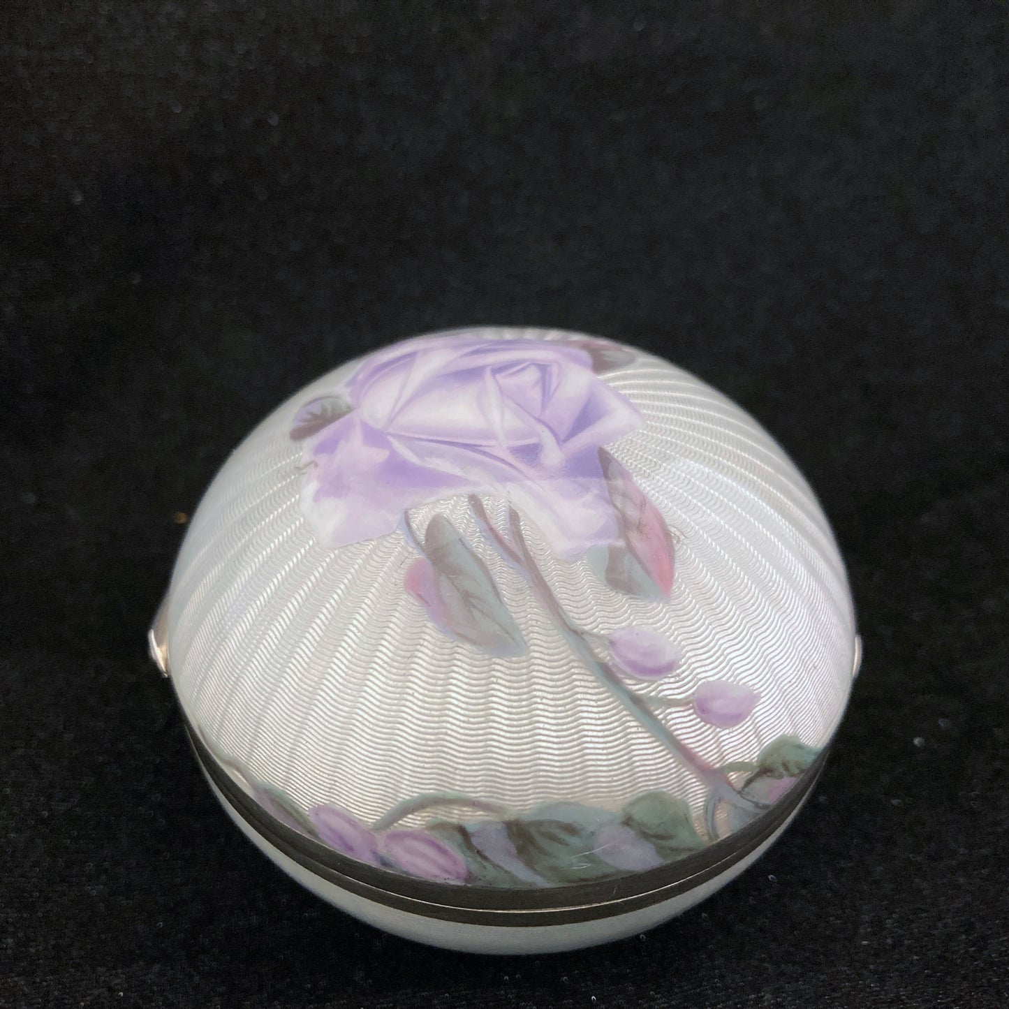 wonderful round sterling silver and guilloche enamel box