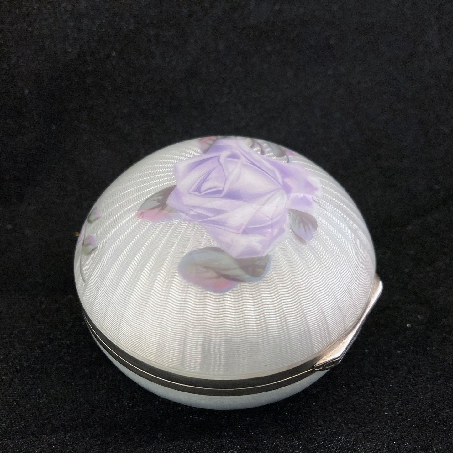 wonderful round sterling silver and guilloche enamel box