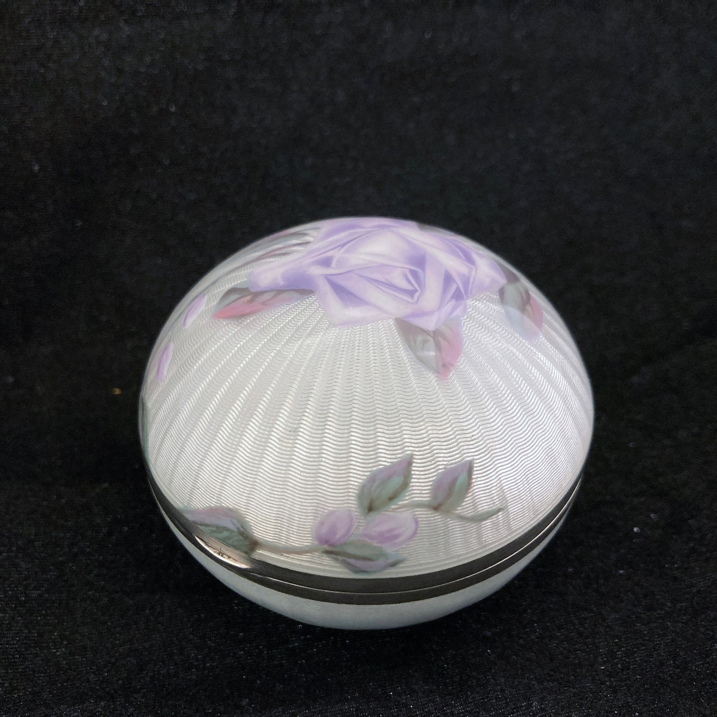 wonderful round sterling silver and guilloche enamel box