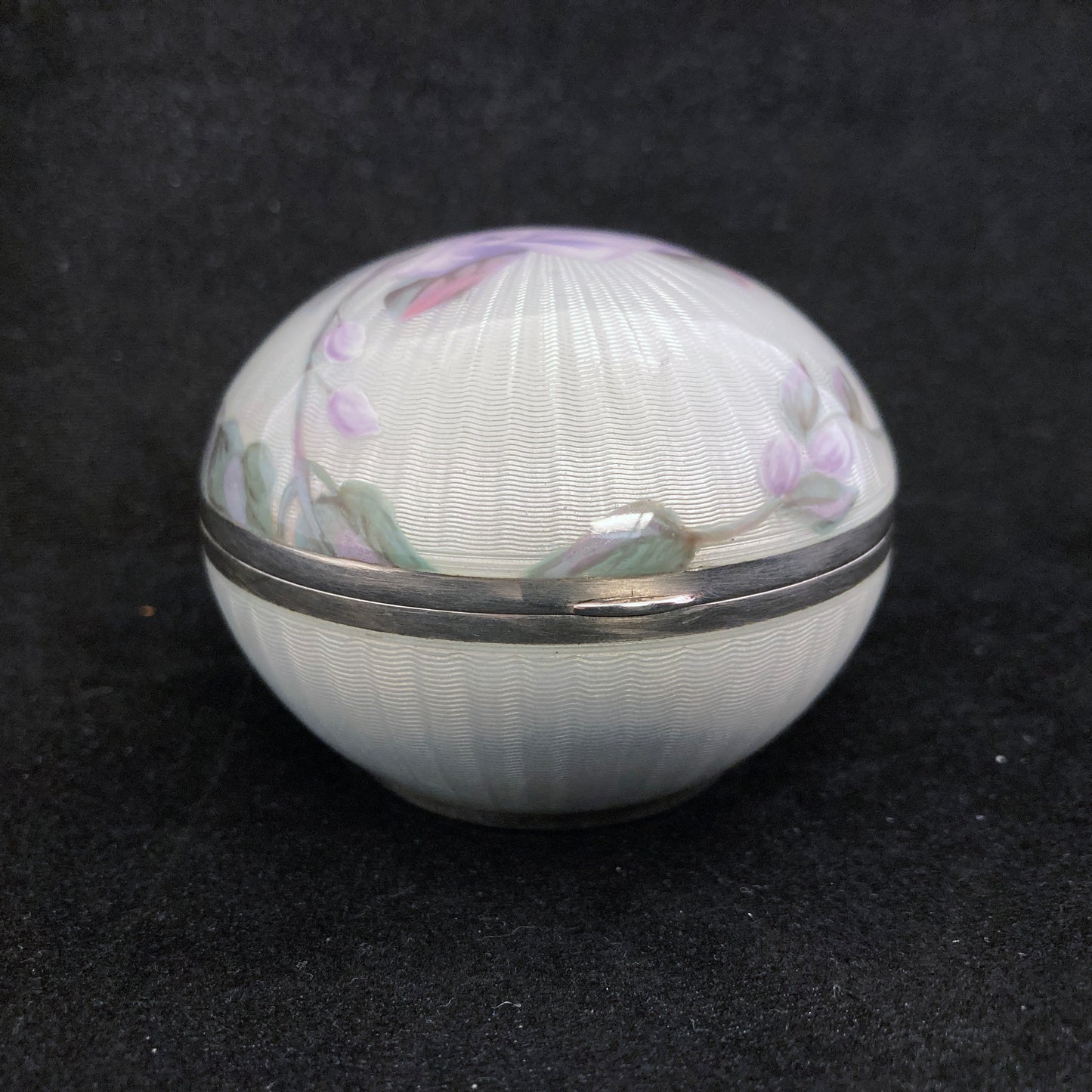 wonderful round sterling silver and guilloche enamel box