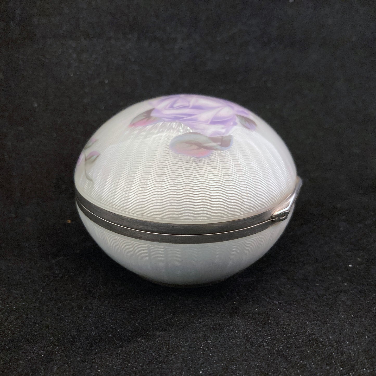 wonderful round sterling silver and guilloche enamel box