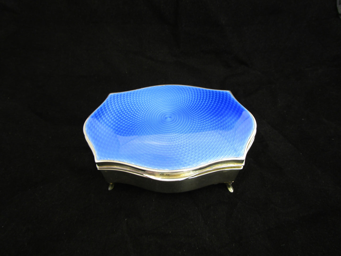 Sterling silver and blue guilloche enamel box by Walker & Hall
