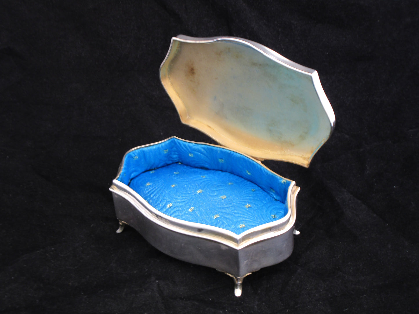 Sterling silver and blue guilloche enamel box by Walker & Hall