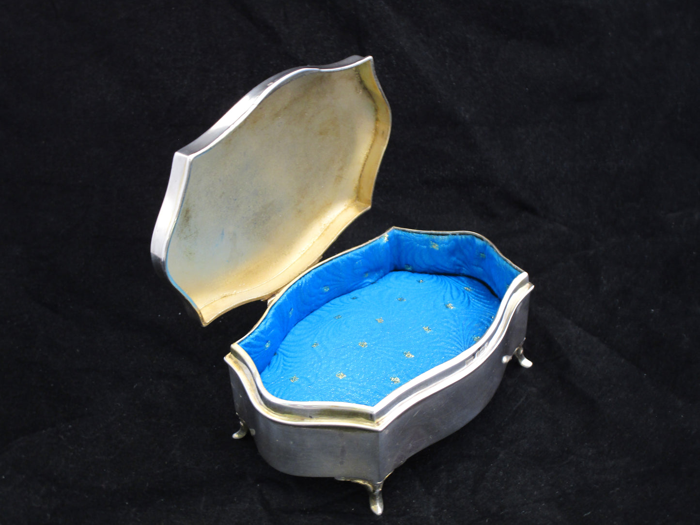 Sterling silver and blue guilloche enamel box by Walker & Hall